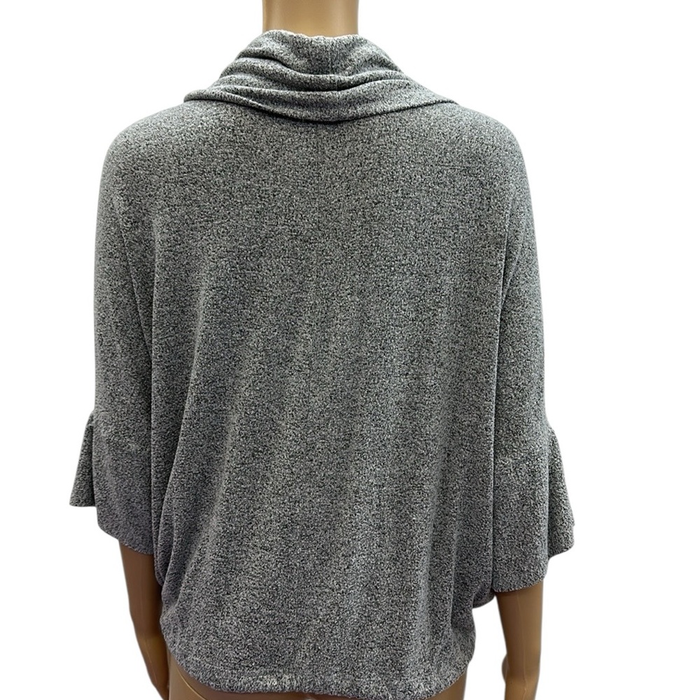 Heather Gray Cowl Neck Drawstring Waist 3 Quarter Batwing Sleeve Knit Top Size S - Picture 6 of 9
